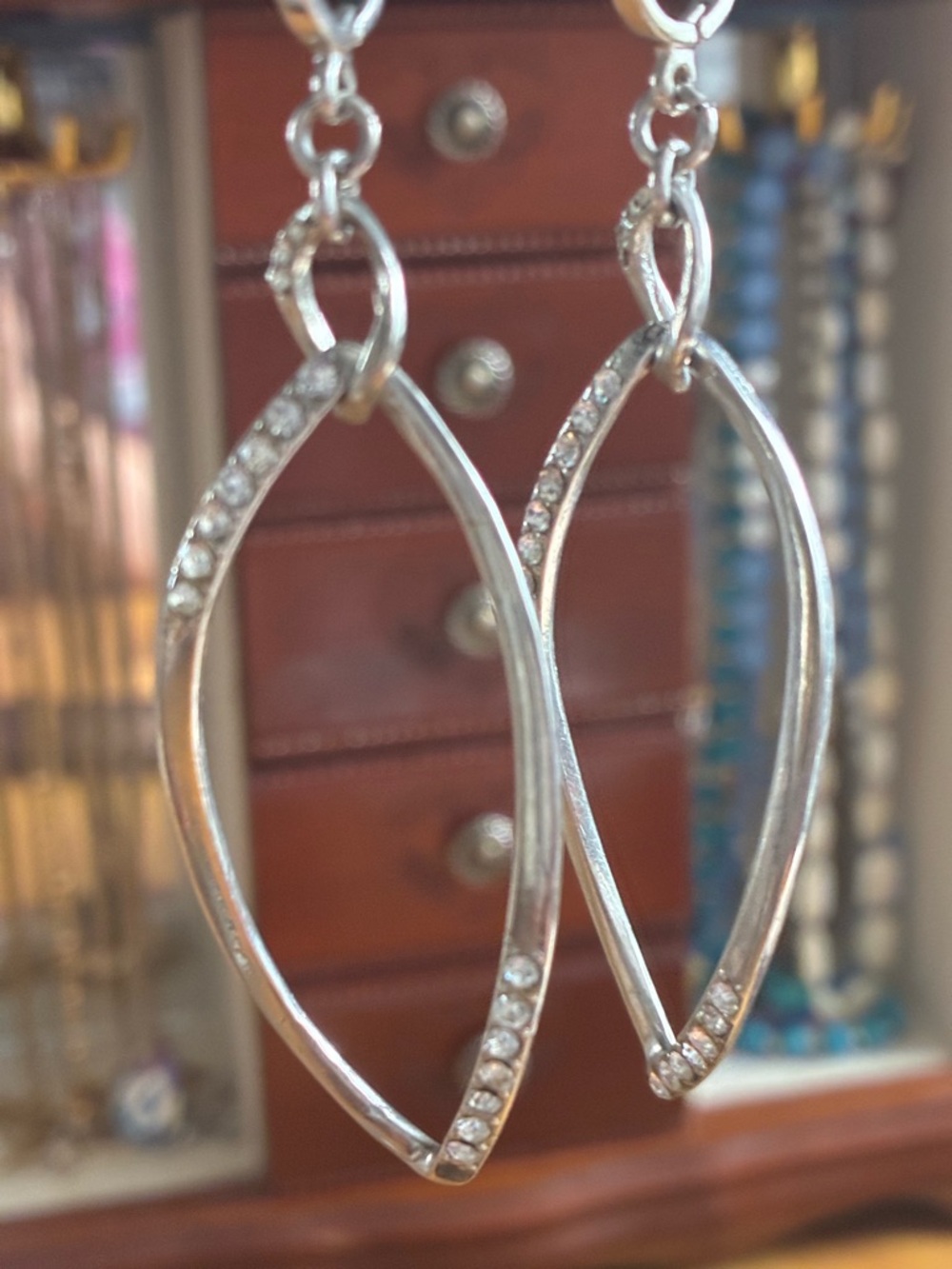 Silver Crystal Teardrop Dangle Earrings - Women's Jewelry